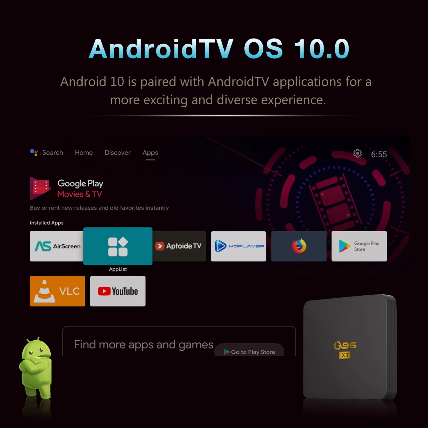 Android TV Box AH-XQ96-100 OS WiFi 2.4G/5G Bluetooth 5.2 Remote