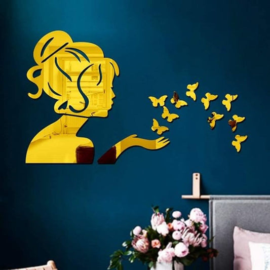 Bikri Kendra-Angel Fairy Butterfly Golden Decorative Mirror Stickers for Wall,Wall Stickers,3D Acrylic Wall Hall Room,Bed Room,Kitchen Living Room Kids Room.
