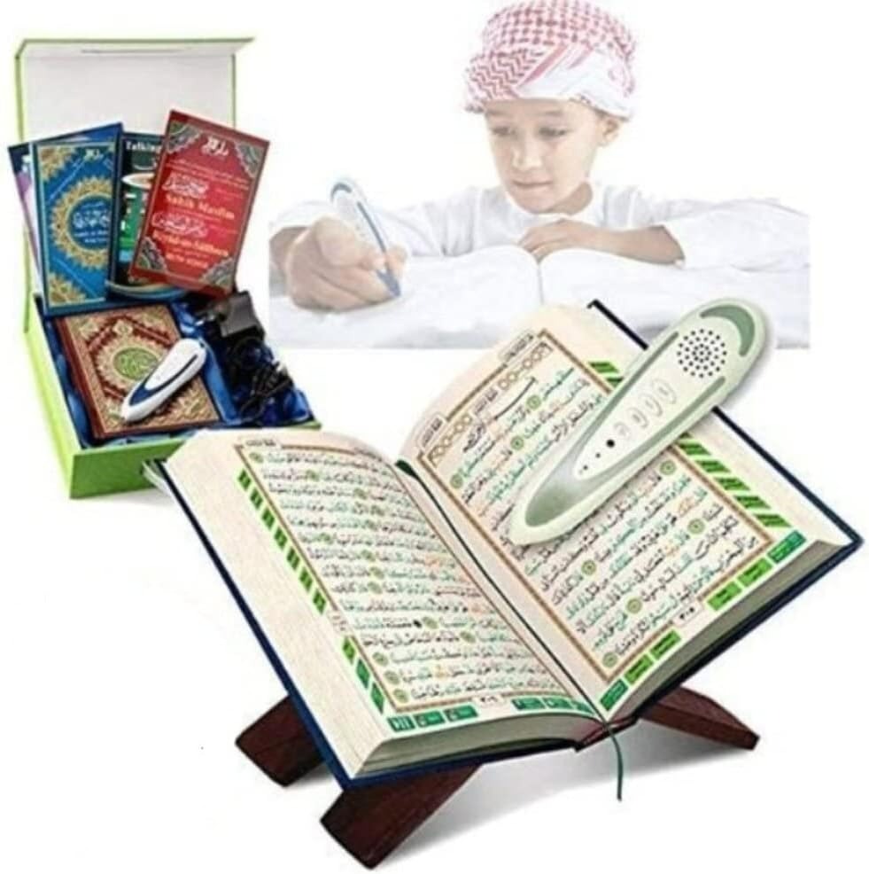 Quran Reading Pen 4GB with 19CM Mushaf – 10 Reciters, 6 Languages, Includes Sahih Bukhari, Sahih Muslim, Qaida Noorania