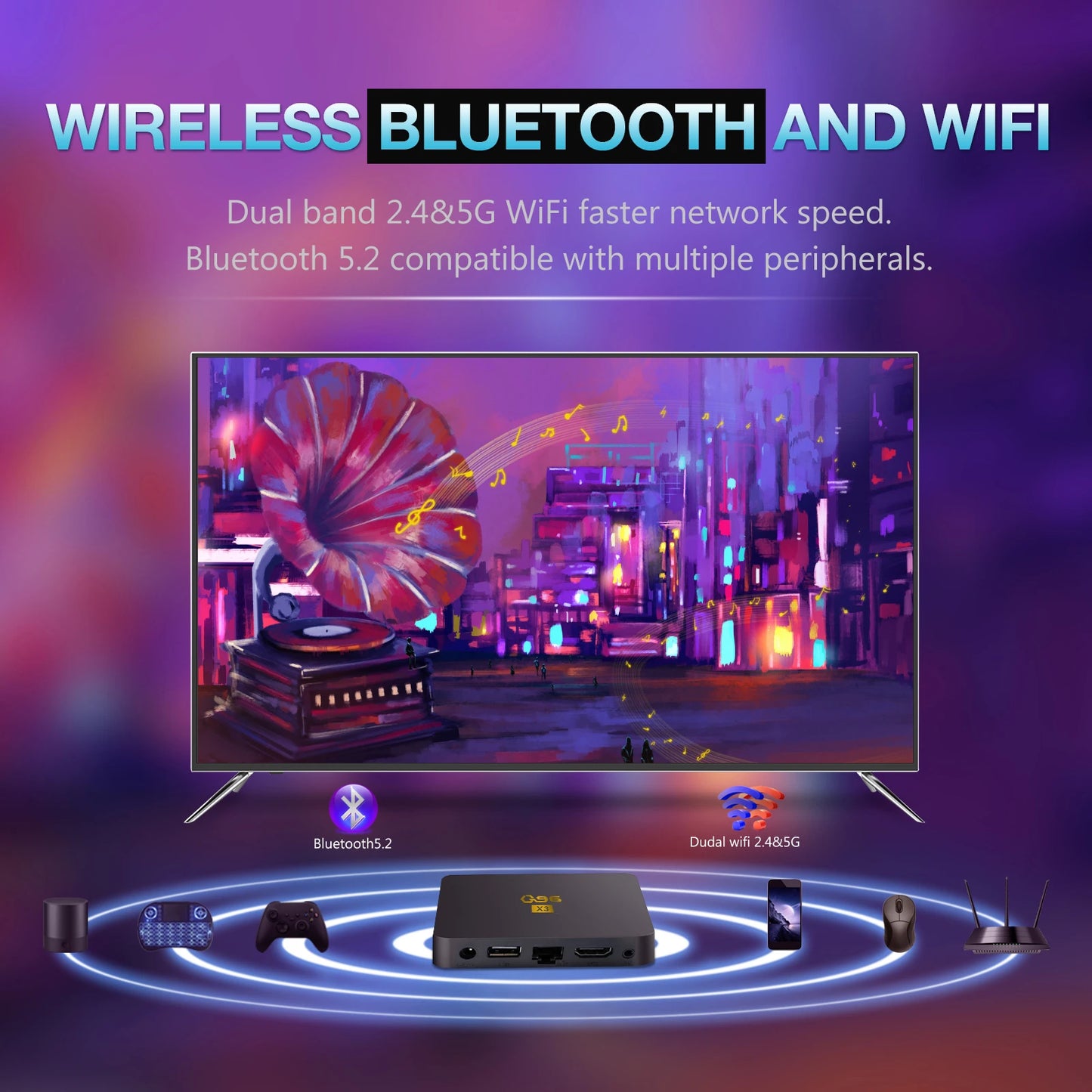Android TV Box AH-XQ96-100 OS WiFi 2.4G/5G Bluetooth 5.2 Remote