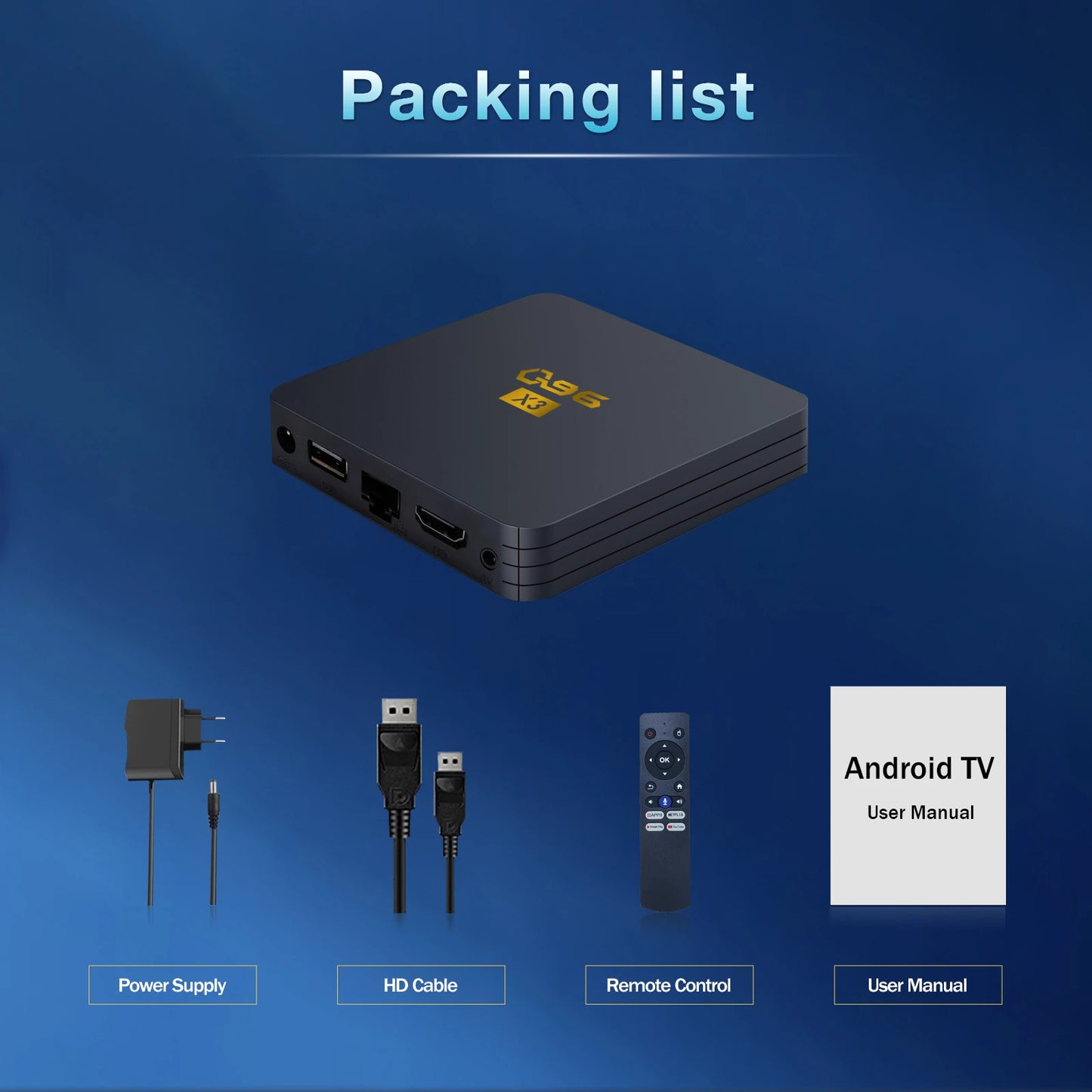 Android TV Box AH-XQ96-100 OS WiFi 2.4G/5G Bluetooth 5.2 Remote